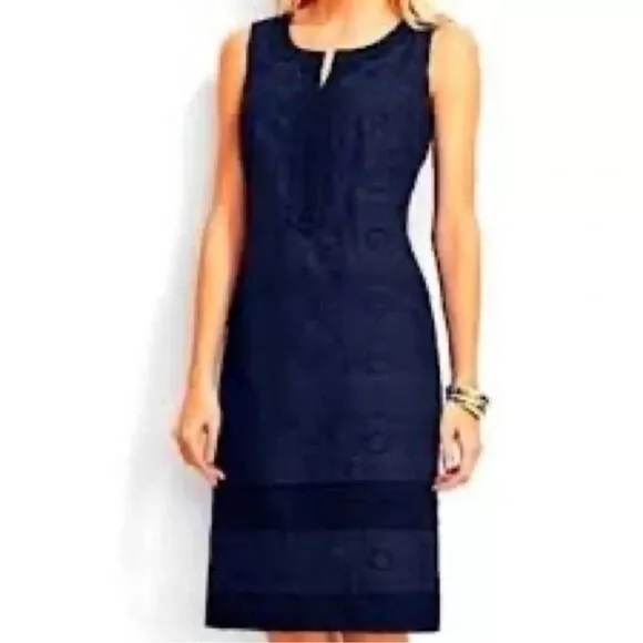 Talbots Navy Blue Sleeveless eyelet lace overlay shift dress size 10 - Picture 3 of 11